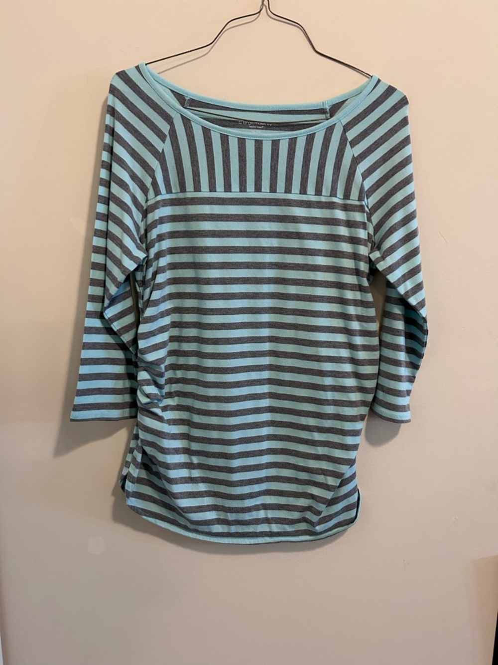 Liz Lange Maternity Striped‎ Boatneck Long Sleeve Top - Aqua and Gray